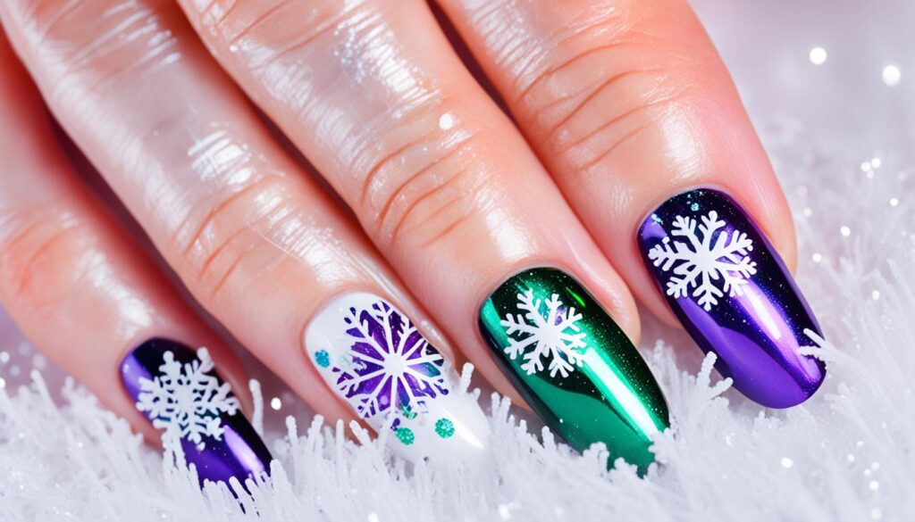 malowanie śnieżynki na paznokciach
