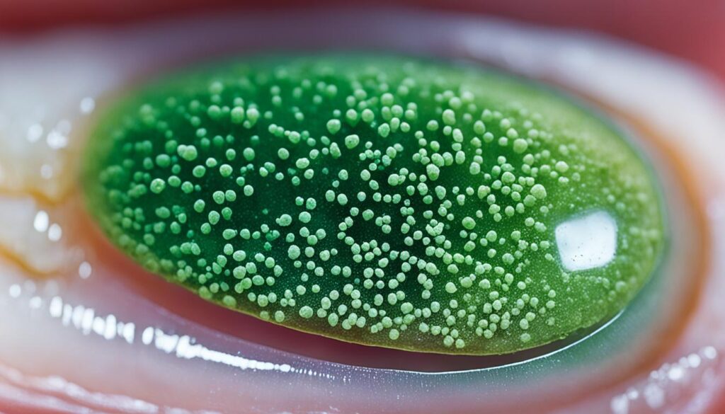 zielona bakteria na paznokciu